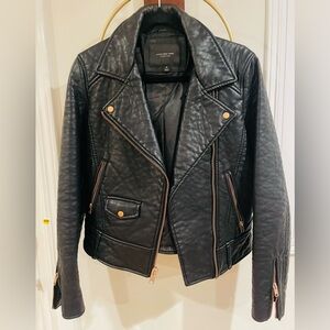 Marc New York Black Quilted Faux Leather Moto Jacket with Gold Hardware